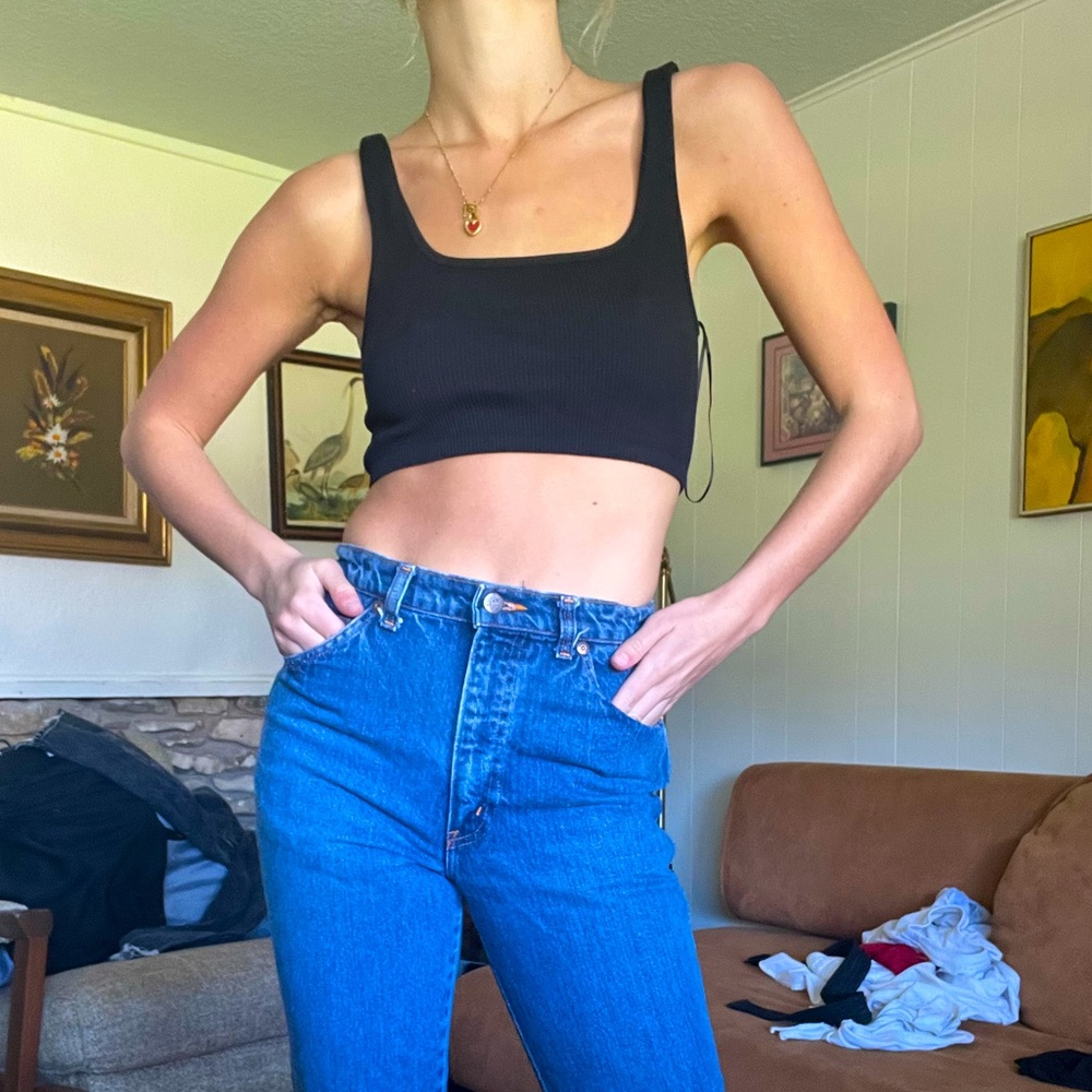 Zara crop top, ribbed black. Fits s to medium lots of stretch never worn NWOT
